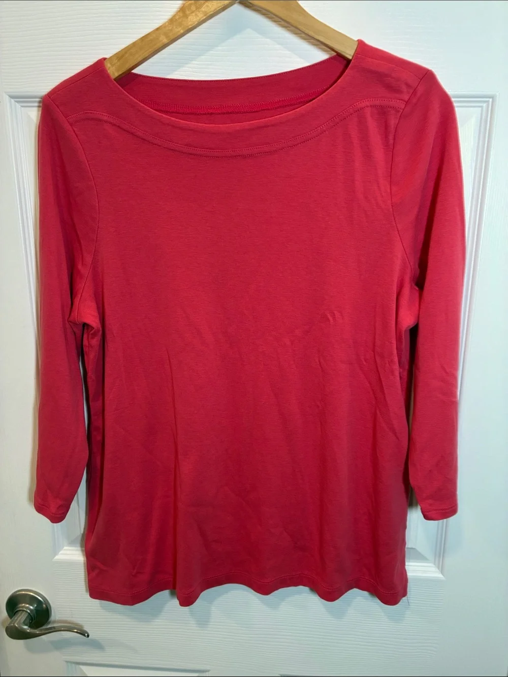 Chico's Scoop Neck Long Sleeve Top - Coral Red - Picture 1 of 8